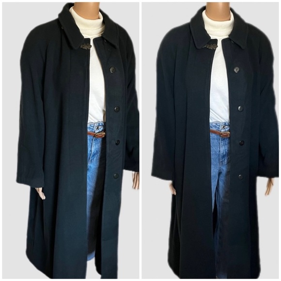 80s Luba Paris Vintage Emerald Green Cashmere/Wool  Trench Pea Coat‎ Fur Trimmed - Picture 2 of 16